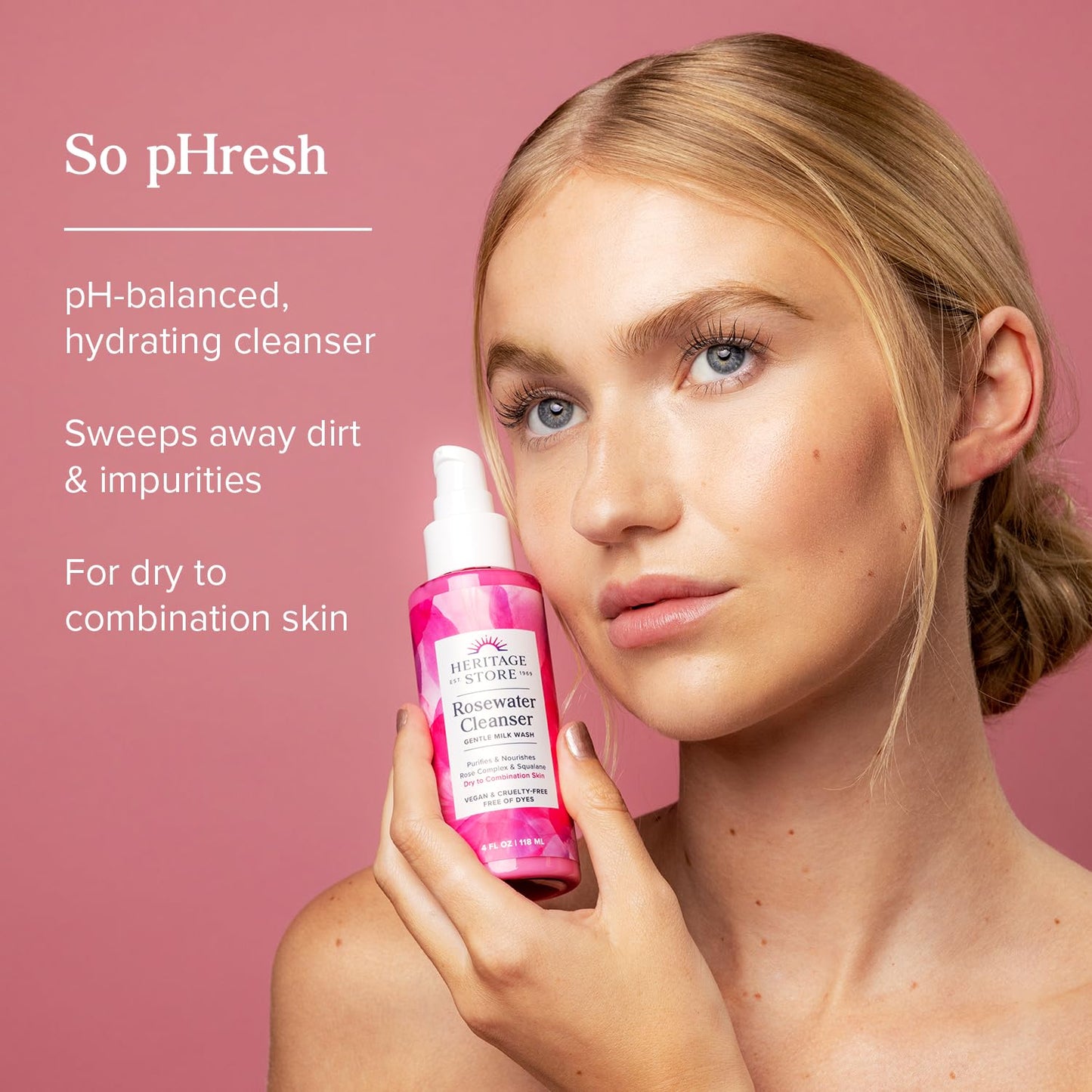 HERITAGE STORE Rosewater Facial Cleanser, pH Balanced Milk Wash