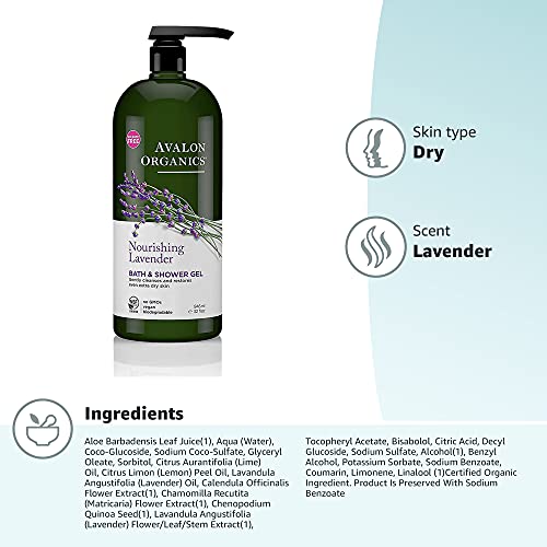 Avalon Organics Bath & Shower Gel, Nourishing Lavender