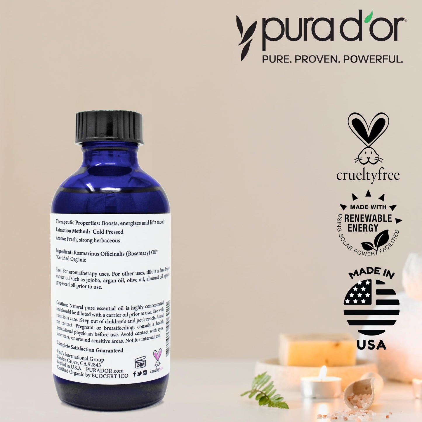 PURA D'OR Organic Rosemary Essential Oil